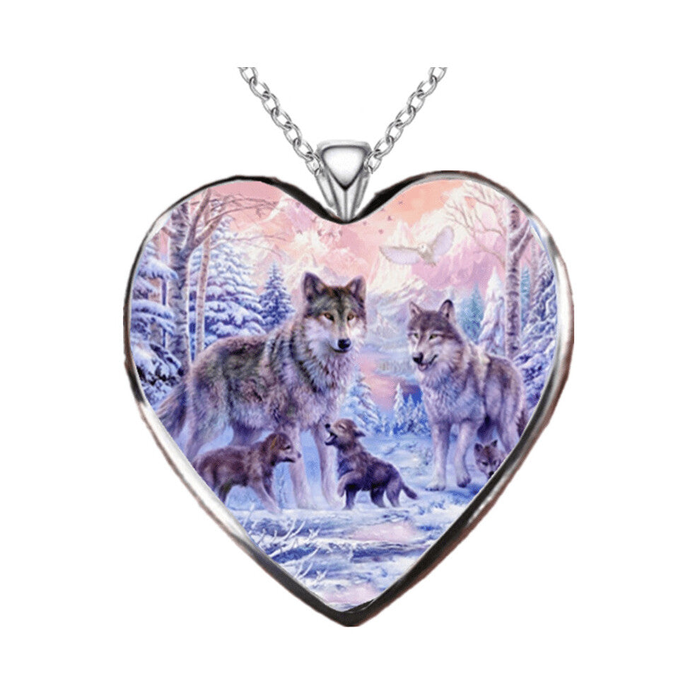 Animal Wolf Heart Pendant Necklace Classic Animal Accessories Party Anniversary Gift
