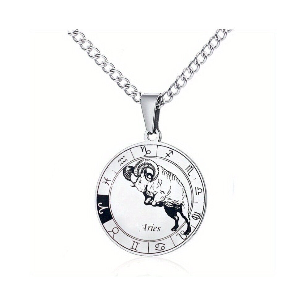 Creative Twelve Constellation Turntable Necklace Stainless Steel Round Tag Pendant Personality Hip Hop Jewelry For Men