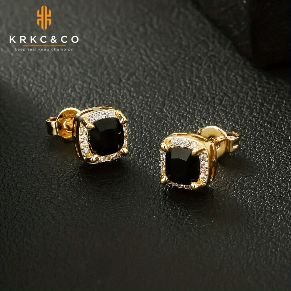 KRKC&CO 1pair Mens Retro 6mm Square Zircon Earrings Engagement Wedding Gift Daily Couple Earrings Jewelry Accessories
