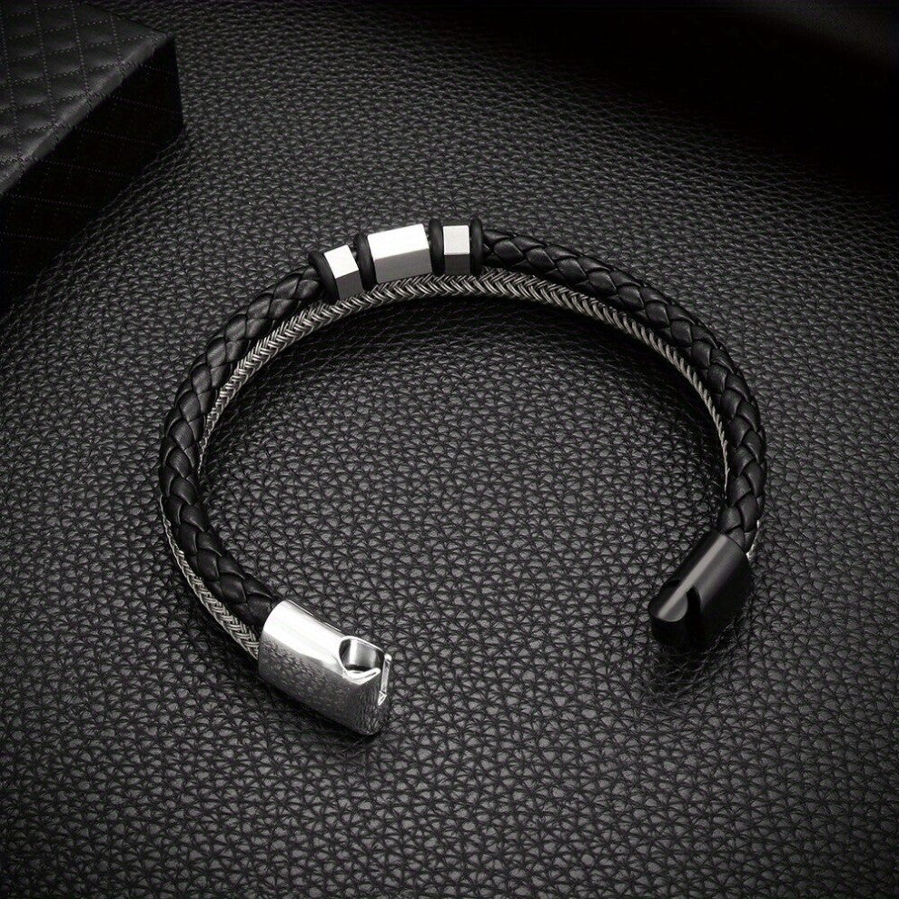 Classic Stainless Steel Faux Leather Braided Rope Bracelet Jewelry Accessories For Men Women