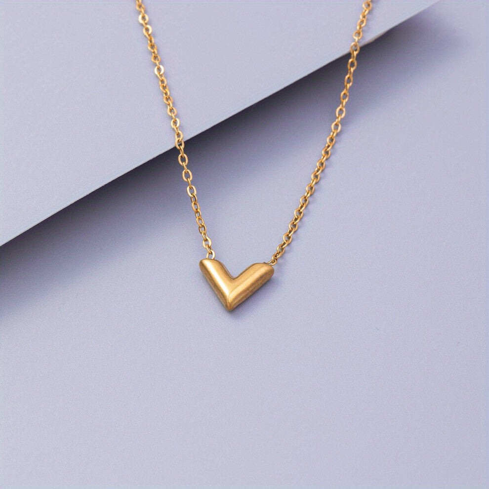 1pc V Letter Golden Stainless Steel Pendant Necklace Jewelry Accessories Gift