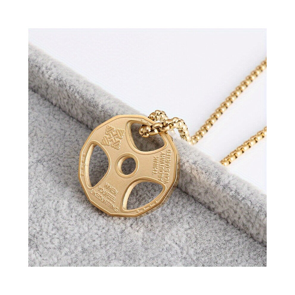 1pc Mens Stainless Steel Dumbbell Pendant Gym Fitness Equipment Barbell Necklace Domineering Muscle Mens Fitness Leisure Sports Accessories