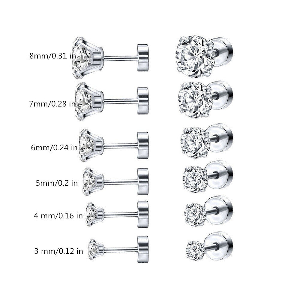 1 Pair Of Male And Female Universal Earrings Stainless Steel Piercing Accessories AA Zircon With Round Cake Earrings Four claw Zircon Earrings