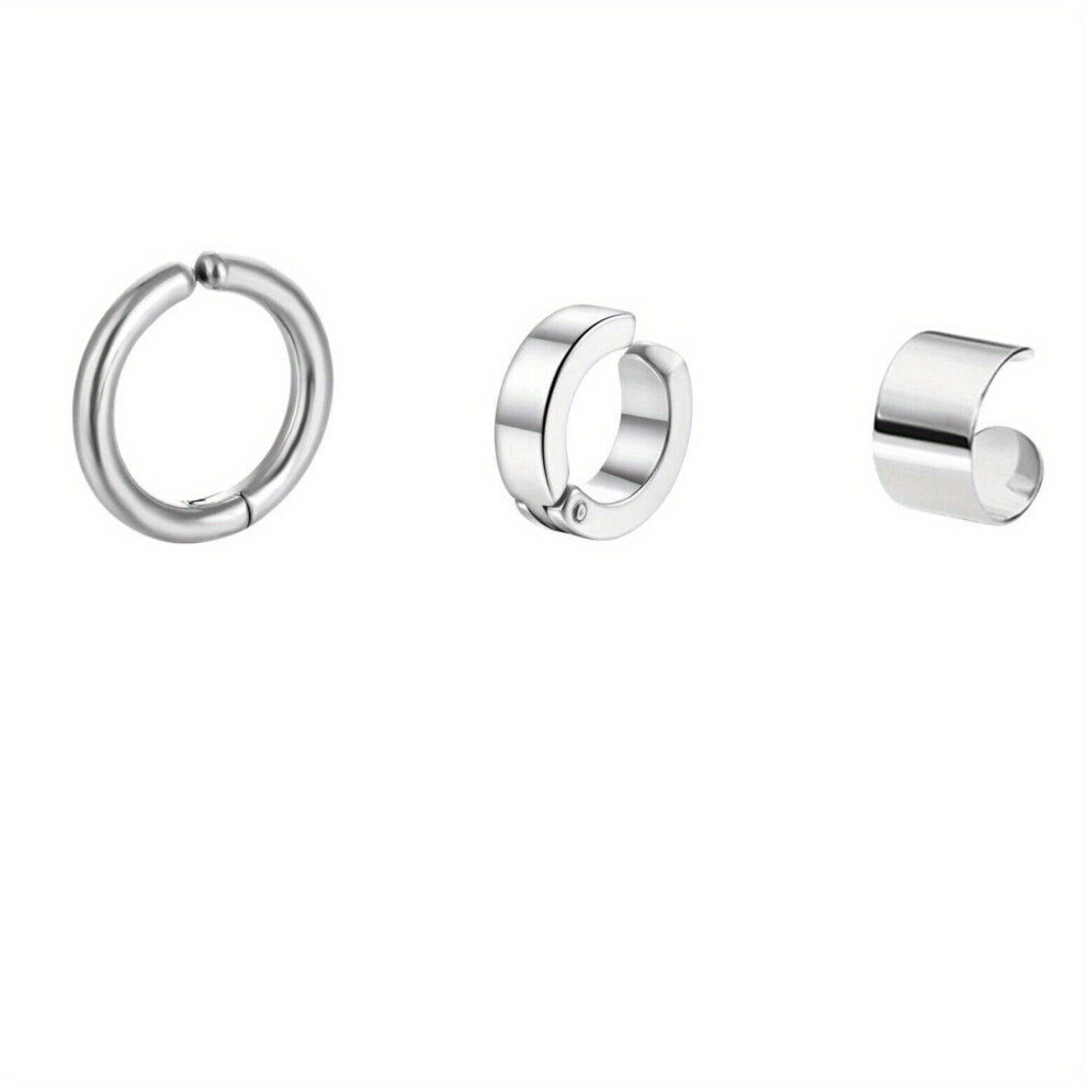 Stainless Steel No Ear Hole Ear Clip Three piece Set Glossy Ear Bone Clip Ear Clip Set For Men And Women Earrings Ear Jewelry