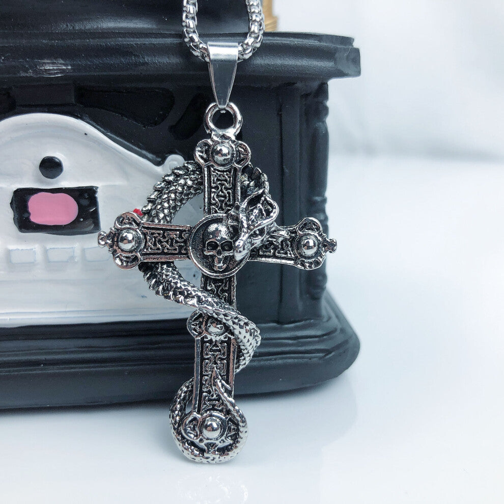 Gothic Skull Cross Pendant Necklace Stainless Steel Punk Biker Men Skull Dragon Necklace Jewelry Gothic Jewelry Gift