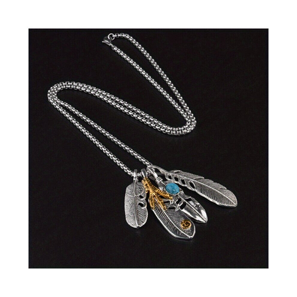 1 Set Of Feather Pendant Mens Tide Necklace Retro Leaf Long Sweater Chain Womens Pendant Accessories