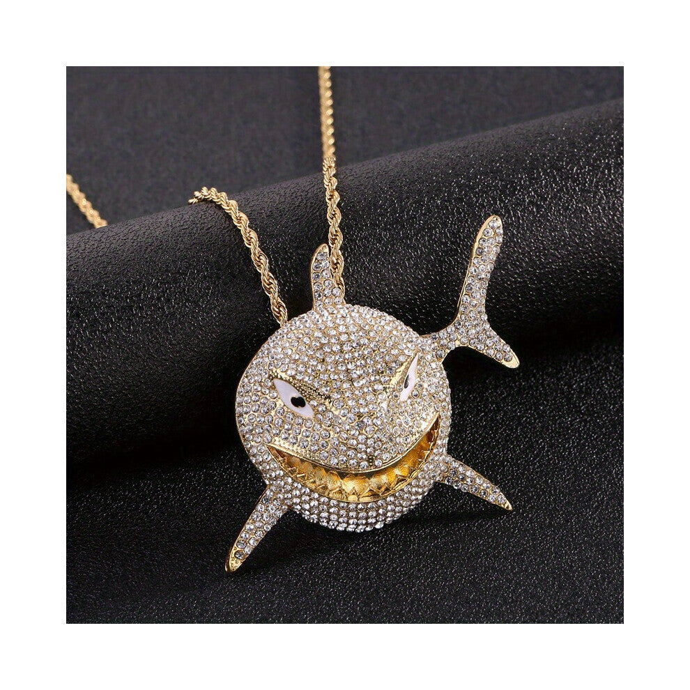 1pc Men Hip Hop Shark Rhinestone Pendant Necklace Large Shark Pendant Sweater Chain Jewelry Accessories