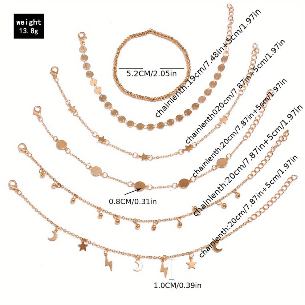 6pcs set Mens layer Anklet Lightning Moon Star Pentagram Water Drop Tassel Foot Accessories