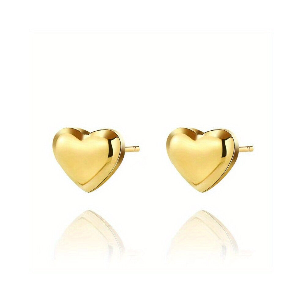 1pair Heart shaped Mens & Womens Stud Earrings Stainless Steel Golden Silver Small Glossy Earrings