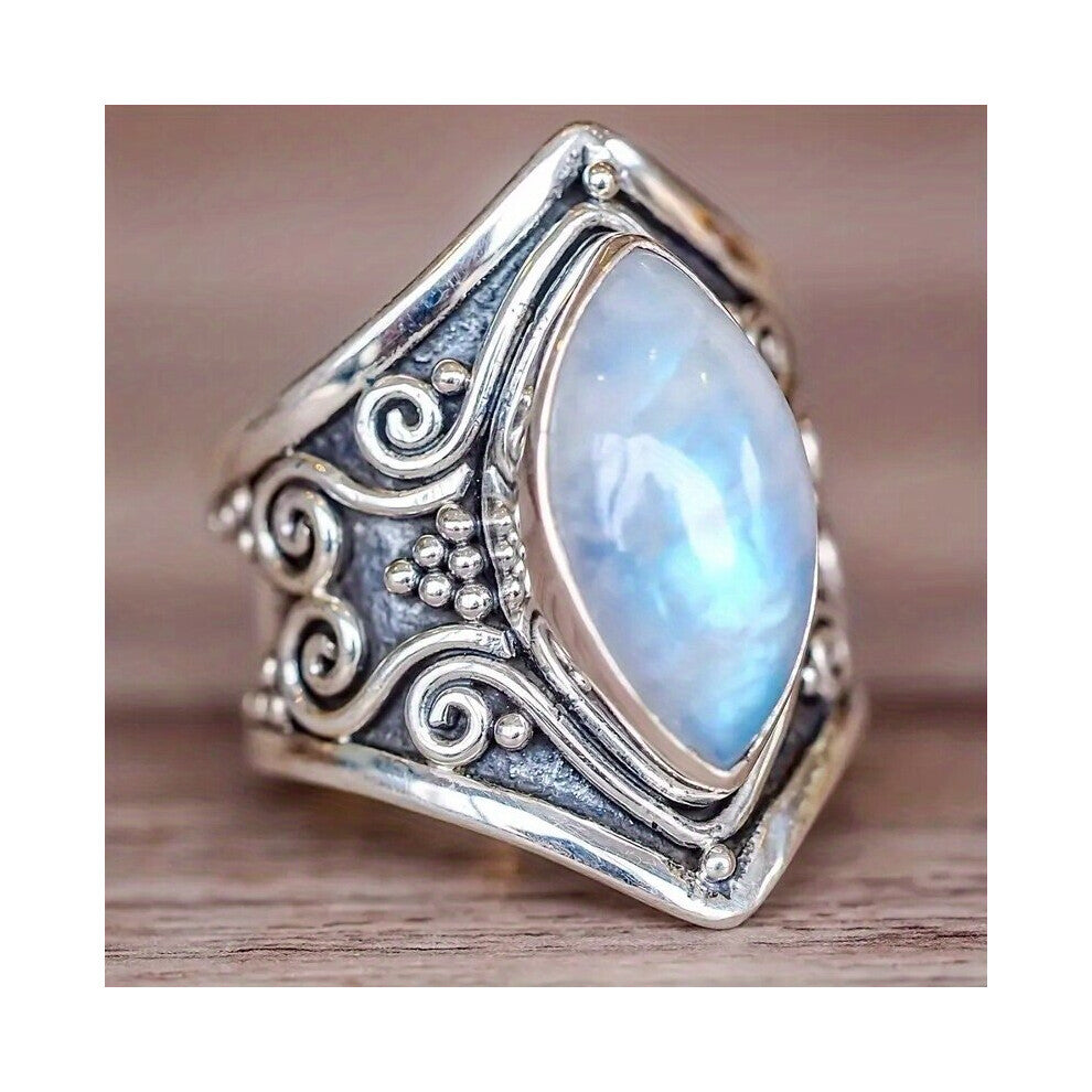 Bohemian Style Ring For Men And Women Vintage Ancient Silver Moonstone Party Ring Casual Jewelry Casual Rings Accessories Gift