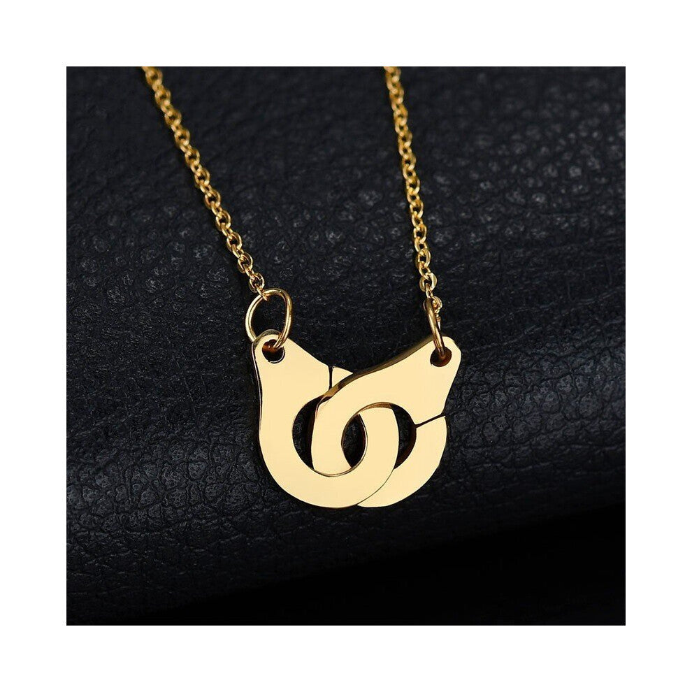 Stainless Steel Creative Handcuff Cross Double Ring Pendant Punk Titanium Steel Necklace