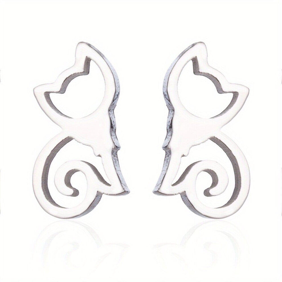 2pcs pair Mens Pet Kitten Ear Studs Stainless Steel Trinkets And Generous Temperament Everything Pairs Ear Accessories