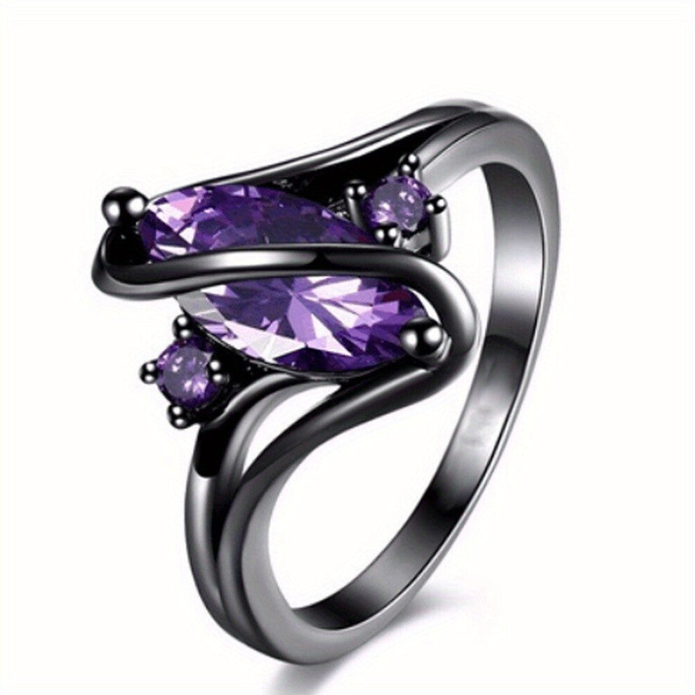 1pc Funky Purple Zircon Stone Stainless Steel Ring Jewelry Accessories For Men Women Couple