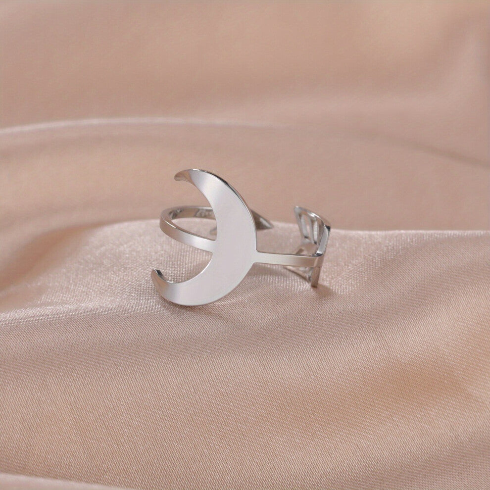 1pc Mens Moon Arrow Stainless Steel Ring Open Adjustable Rings Decoration Jewelry Accessories