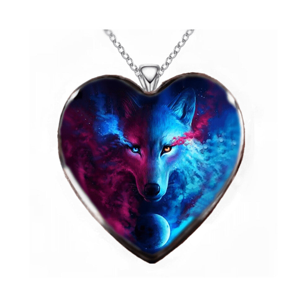 1 Pc Necklace For Men Personality Animal Heart Pendant Accessories Indian Animal Totem Painted Wolf Head Necklace
