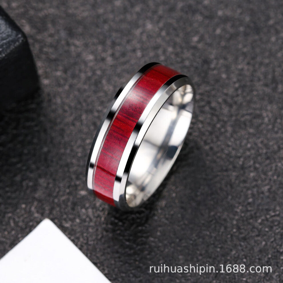 1pc Mens Stainless Steel Ring Titanium Steel Ring Mens Wood Grain Ring Never Fades