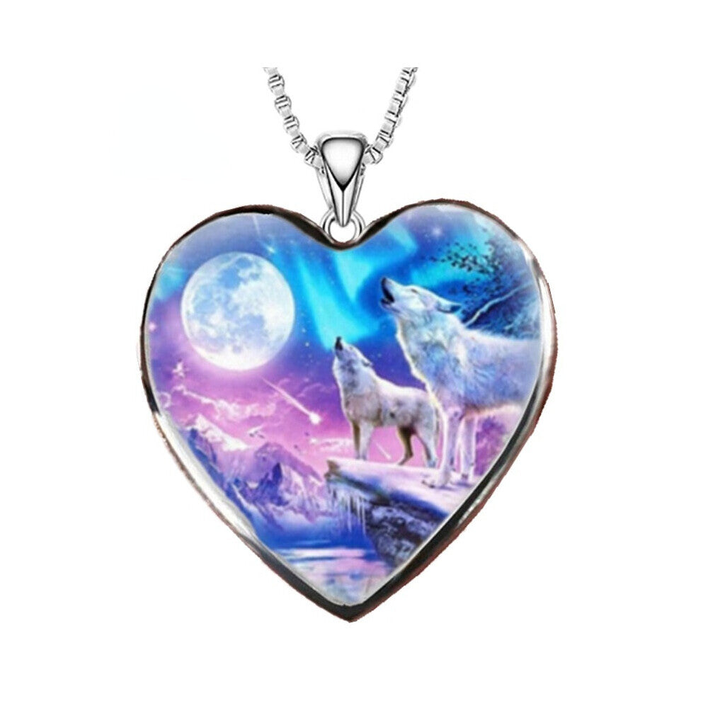 Creative Heart Wolf Necklace Colorful Animal Wolf Pendant Charm Men Women Jewelry Accessories