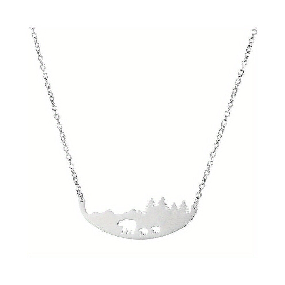 Stainless Steel Hollowed Out Three Bear Necklace Everything With Mother Bear Accessories For Men