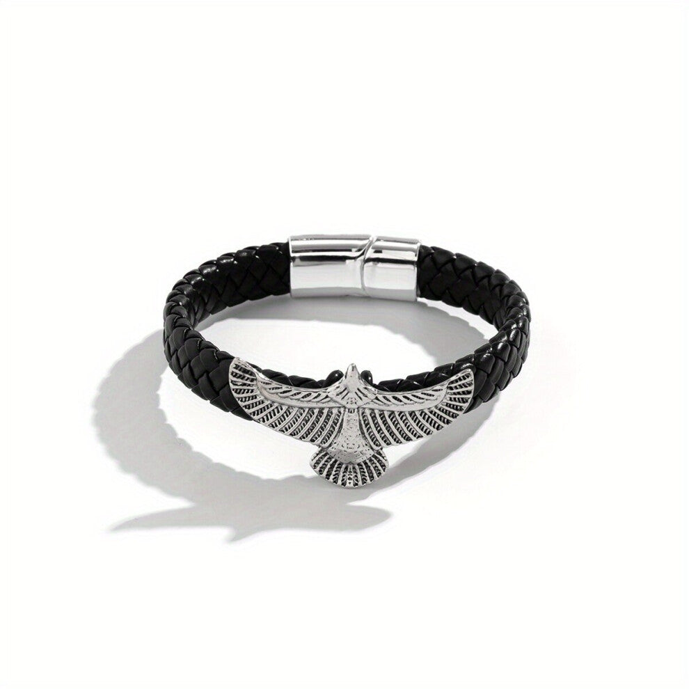 PU Leather Braided Bracelet Alloy Eagle Bracelet For Men Mens Punk Braided Magnetic Buckle Accessories