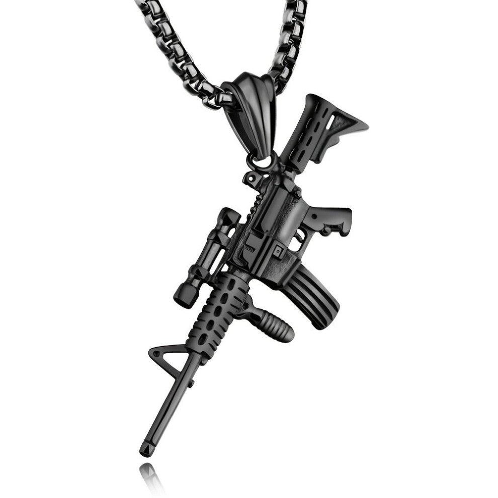 1pc Submachine Gun Pendant Necklace Men Hip Hop Stainless Steel Chain Men Jewelry Gift Accessories