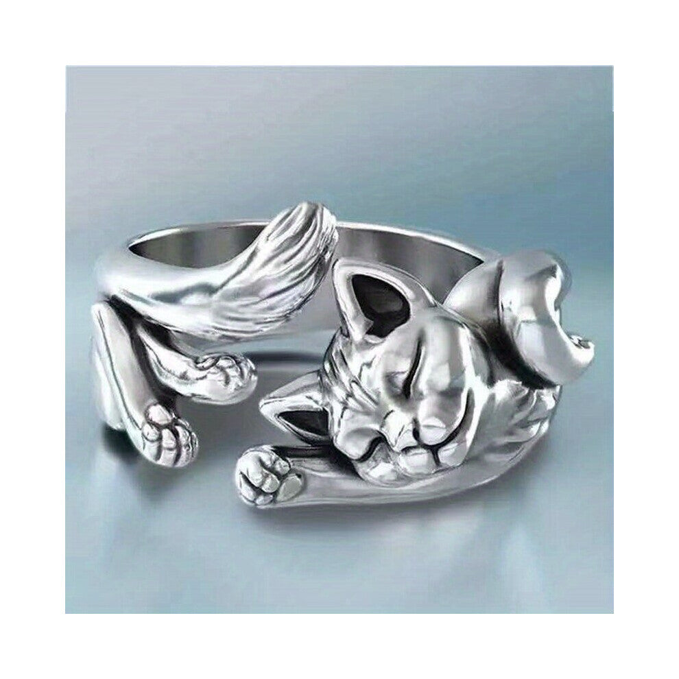 1pc Mens Animal Kitten Opening Adjustable Ring Distressed Ring Jewelry Accessories