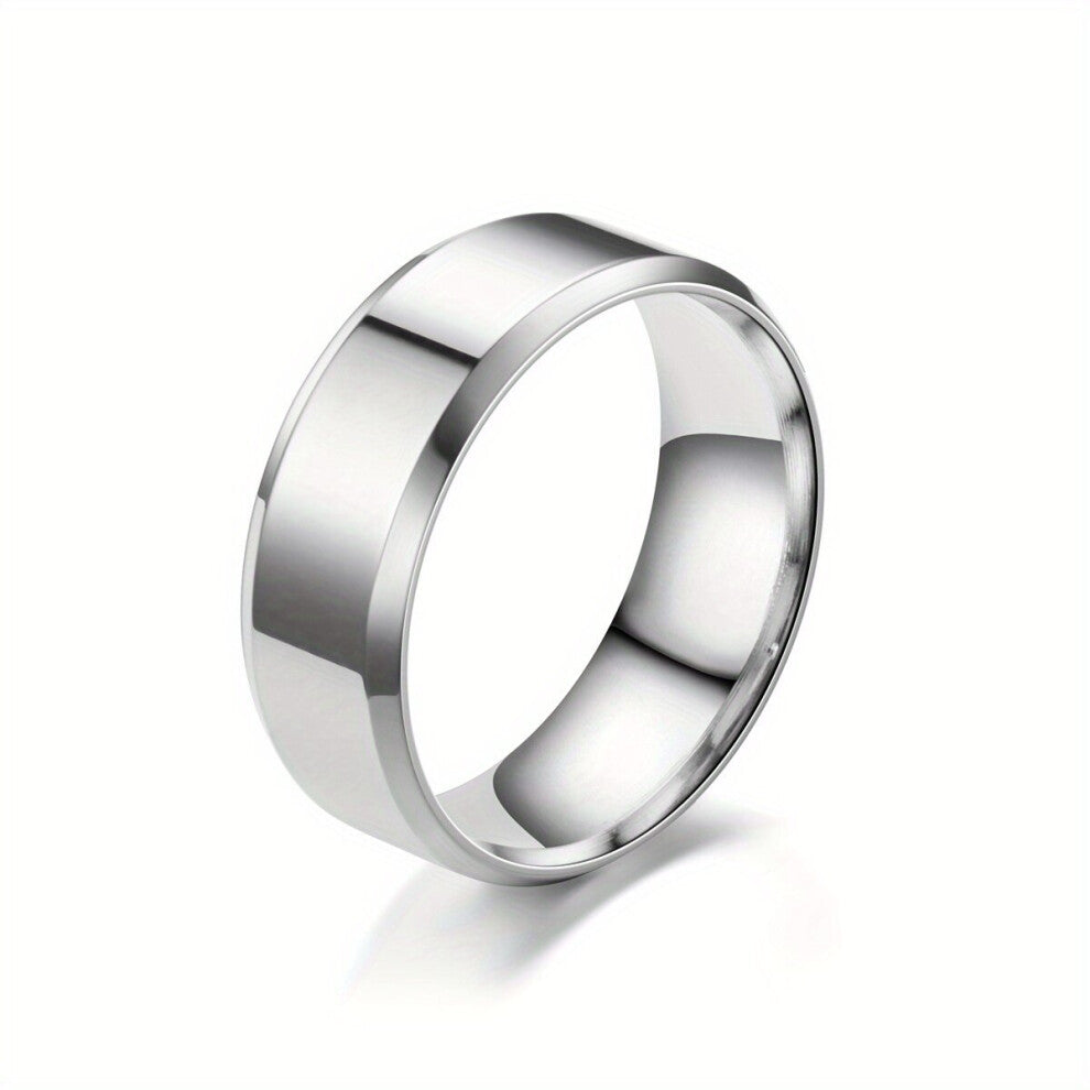 1pc Mens 8MM Wide Glossy Mirror Polished Stainless Steel Ring