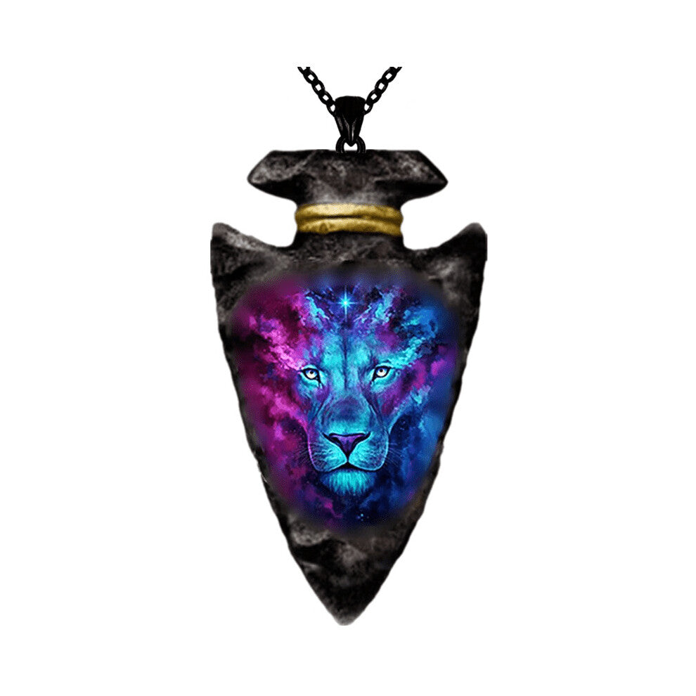 Punk Animal Lion Head Painted Sticker Triangle Pendant Hip Hop Necklace Jewelry Accessories Alloy