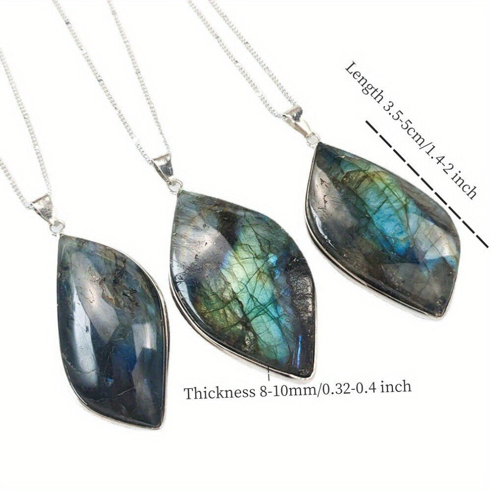 1pc Natural Labradorite Leaf Shaped Stone Pendant Necklace Jewelery Accessories For Men Gift Party Daily Decoration