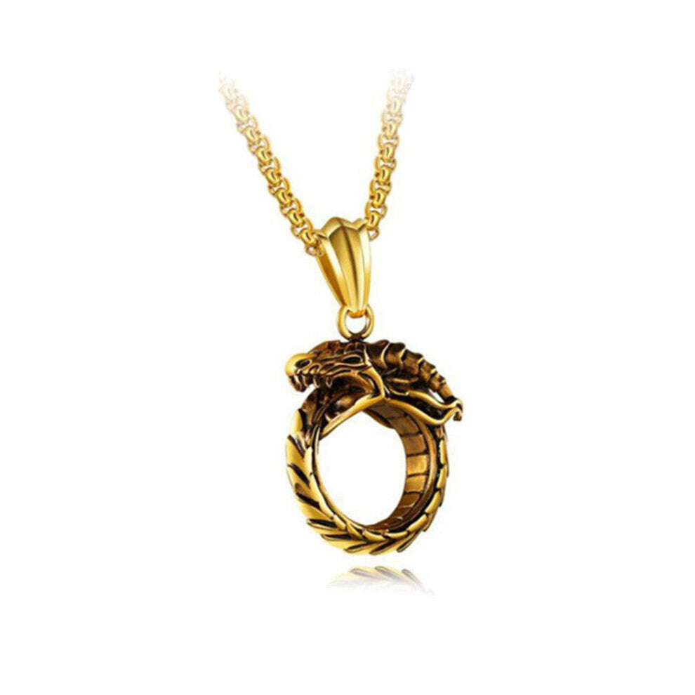 1pc Vintage Mens Snake Pendant Necklace Hip Hop Biker Round Dragon Pendant Necklace