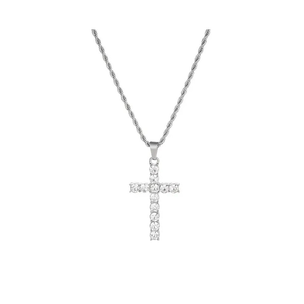 1pc Mens Crystal Cross Pendant Necklace Funky Necklace Necklace All match Boys Accessories