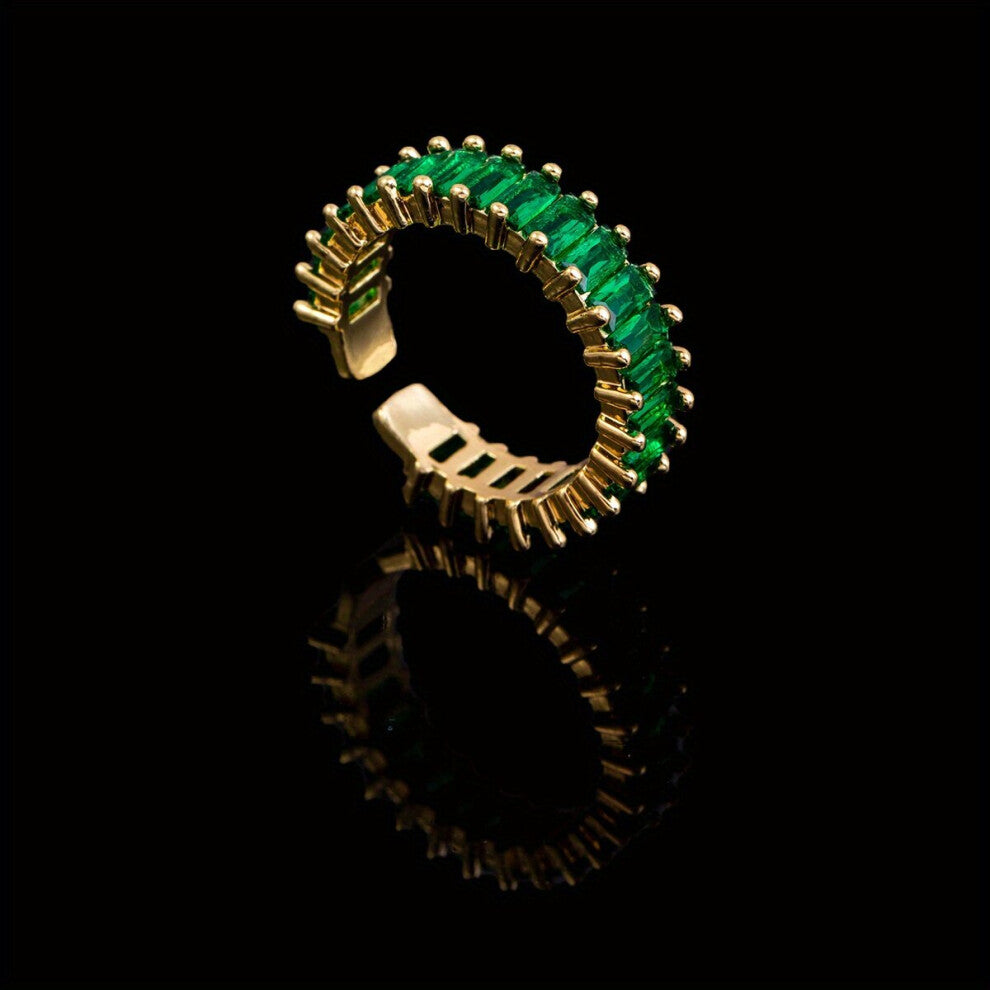 Square Green Zirconia Ring Promise Love Rings Plated Baguette Jewelry Jewelry Accessories