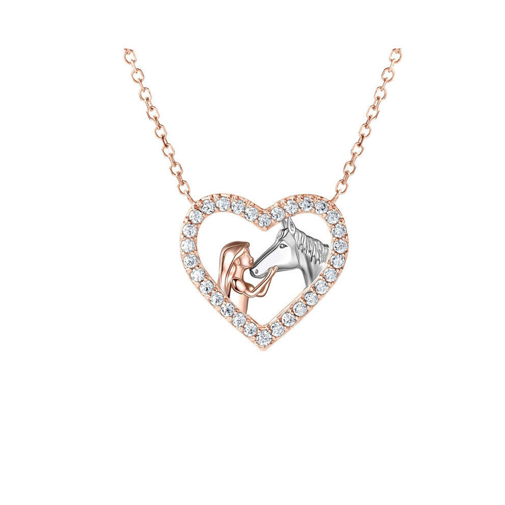 Creative Women And Horse Heart Pendant Necklace Engagement Necklace Mens Surprise Jewelry Accessories