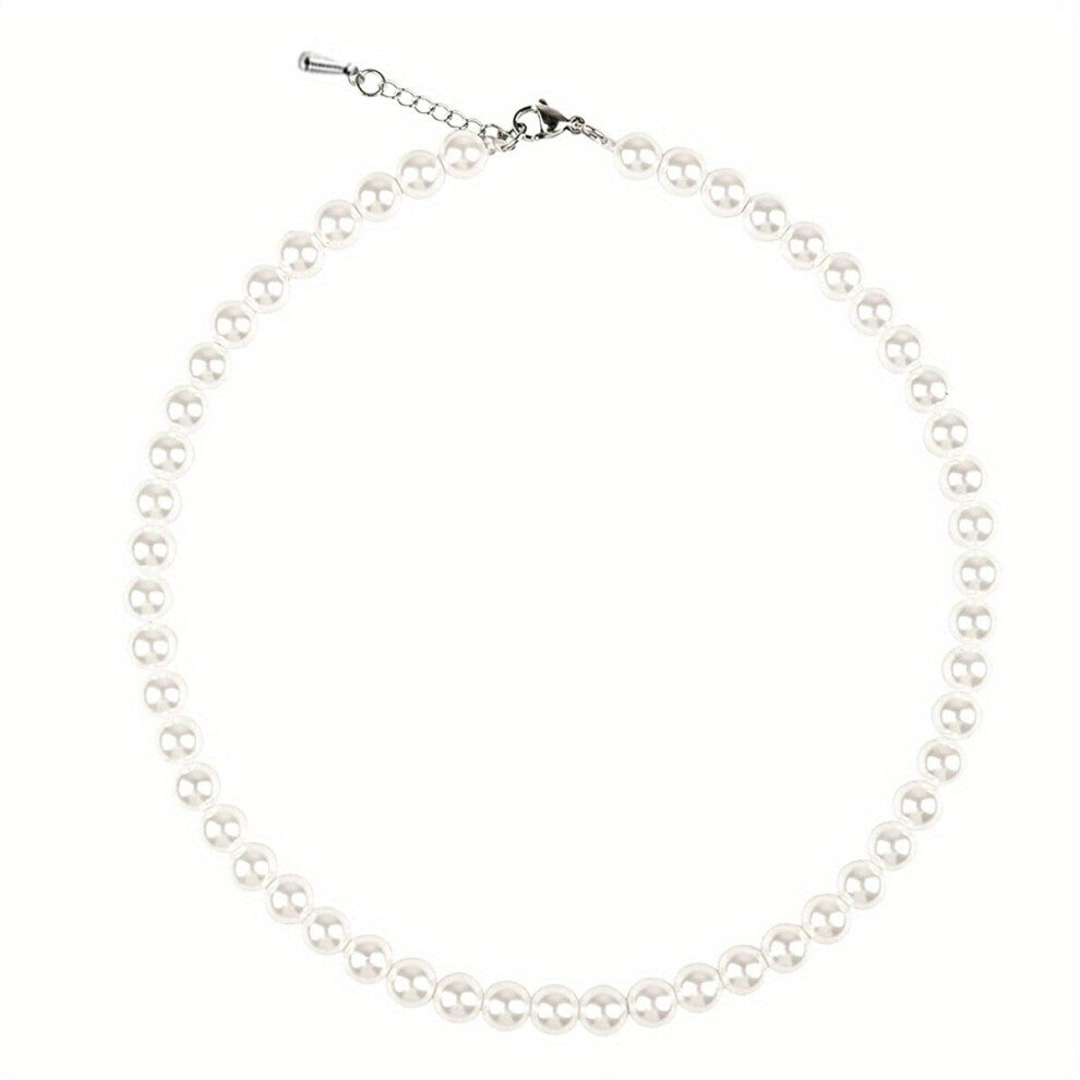 Men Faux Pearl Necklace Clavicle Chain Jewelry Gift Clothing Accessories