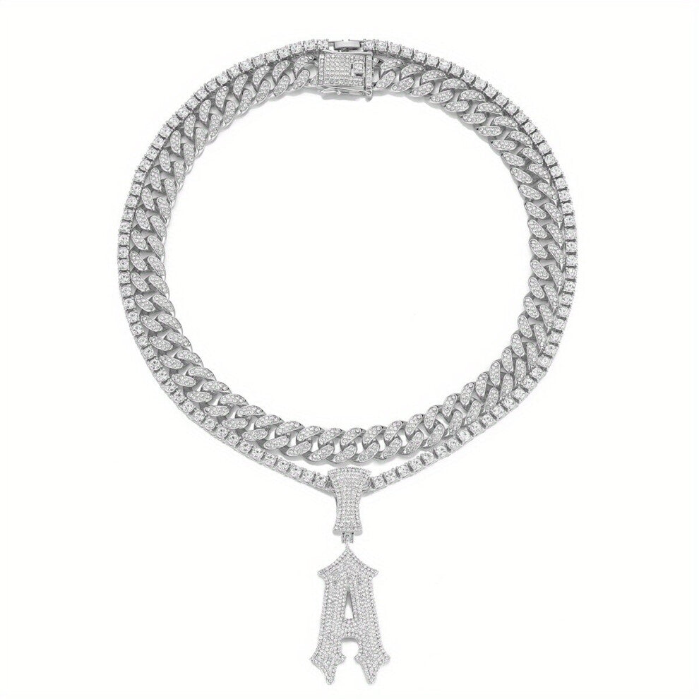 Glamour Letter A Initials Necklace Pendant Plated Cuban Chains And Tennis Chains For Men And Women Hip Hop Jewelry Party Accessories