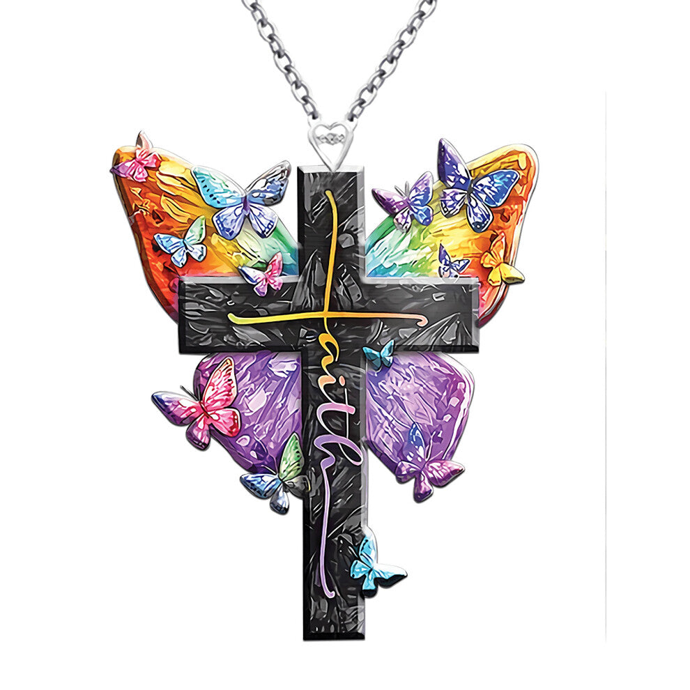 Creative Mens Butterfly Cross Acrylic Pendant Necklace For Jewelry Gift Decorative Accessories Holiday Party Gift