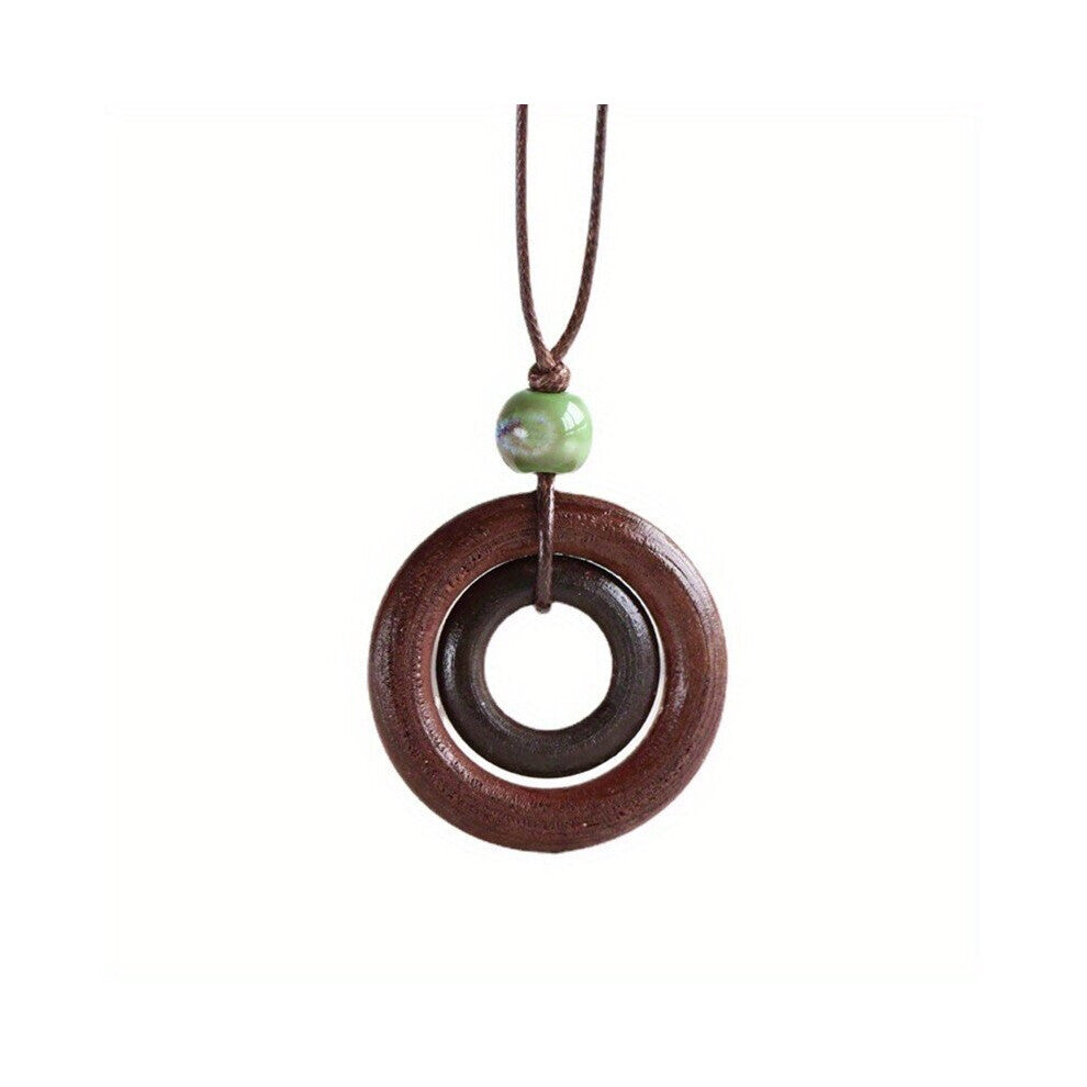 Ethnic Style Creative Wooden Circular Knitting Long Womens Sweater Chain Retro Style Necklace