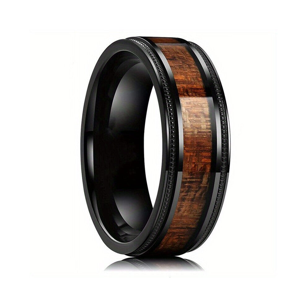 1pc Stylish Mens Stainless Steel Two Tones Wooden Grain Ring 4 Styles Unique Mens Ring