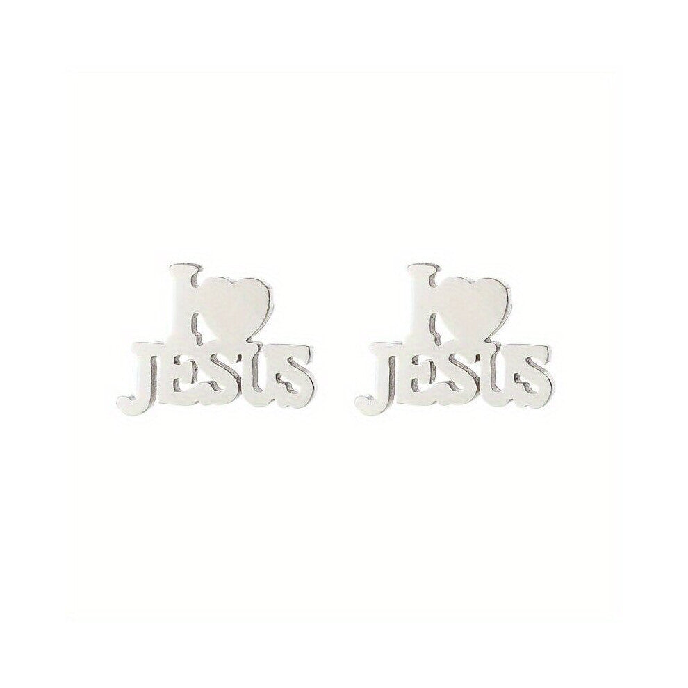 2pcs pair Mens Stainless Steel Love Letter Ear Studs Fashionable Earring Accessories