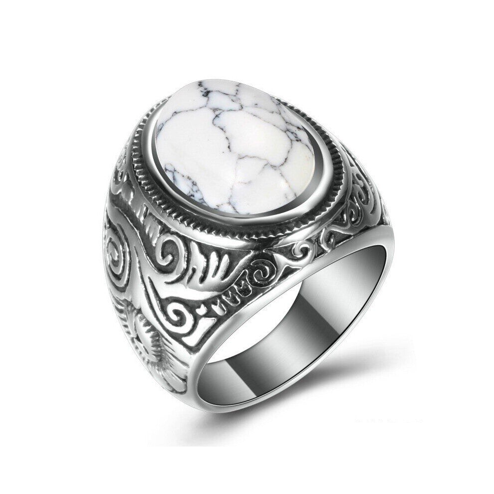 1pc Mens Stainless Steel Ring Carved Punk Style Male Ring Hip hop Punk Party Jewelry Accessories Brown Faux Gemstone Optional