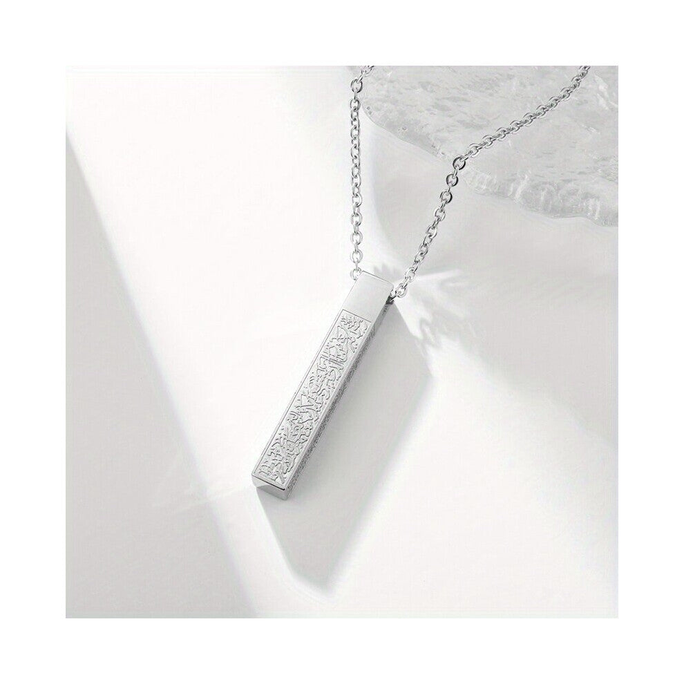 1pc Creative Stainless Steel Cube Islamic Engraved Verse Pendant Amulet Necklace Muslim Gift Decorative Accessories For Holiday Party Gift Mens Acces