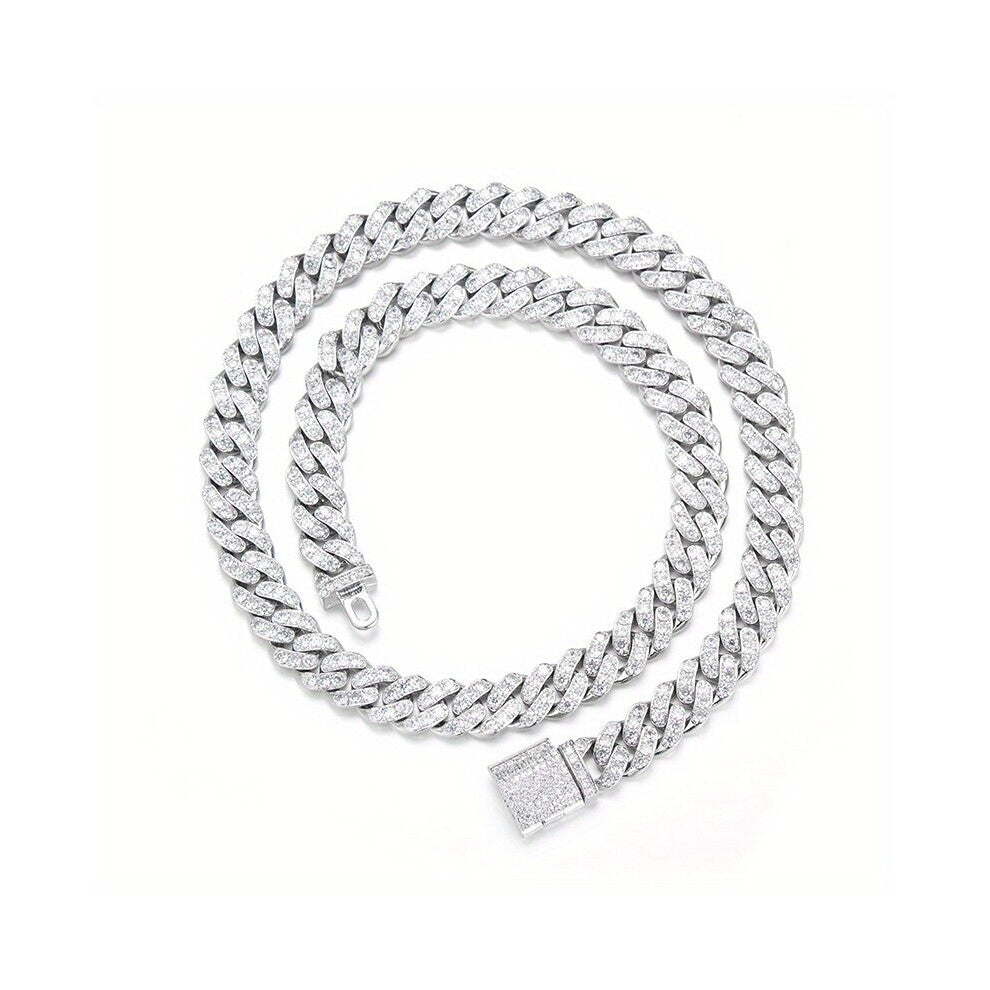 1pc Hip Hop Stylish Full Artificial Diamond Zircon Inlaid Cuban Chain Necklace For Men Accessories