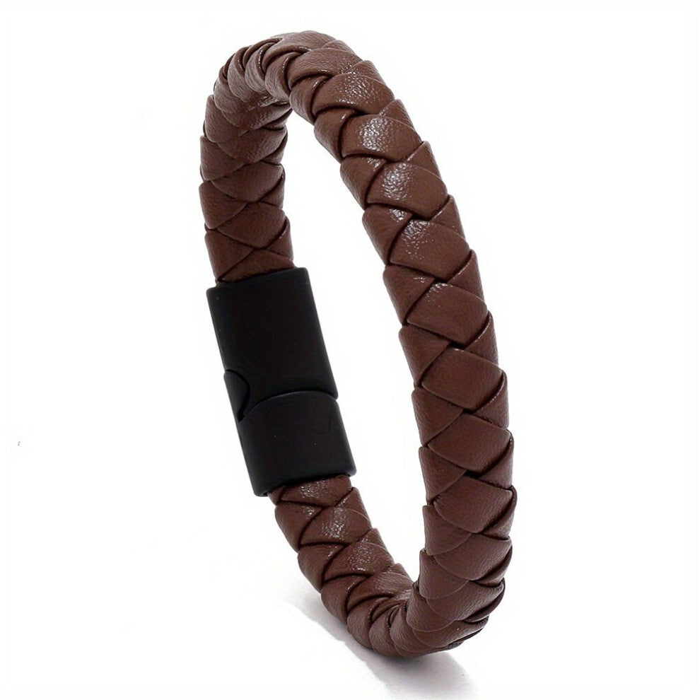 1pc European And American Retro Plaid Stitching Magnet Buckle Bracelet Cross border Hand woven PU Leather Hand Accessories