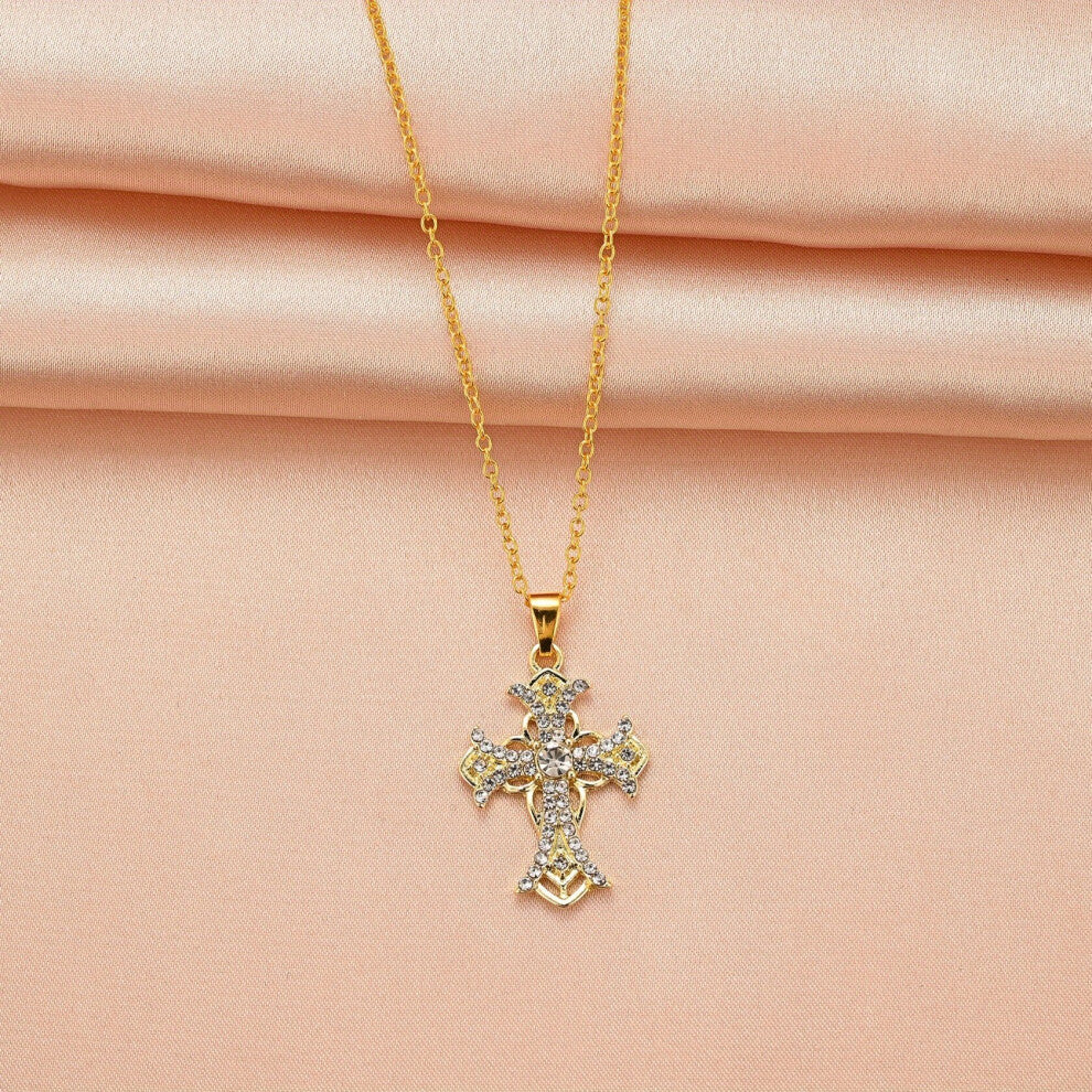 1pc Creative Cross Pendant Necklace For Men And Women Rhinestone Necklace Christian Faith Jewelry Accessories