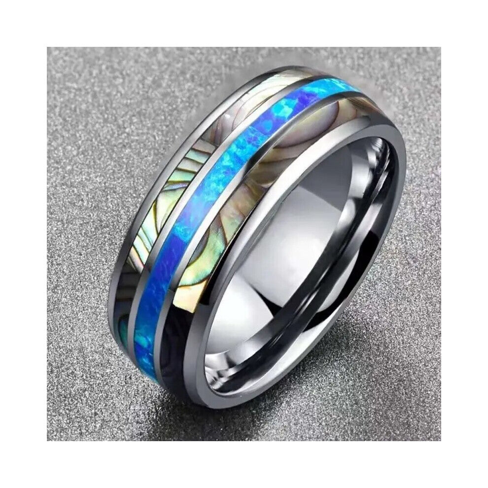 1pc 8mm Mens Casual Stainless Steel Grain Shell Ring Birthday Gift
