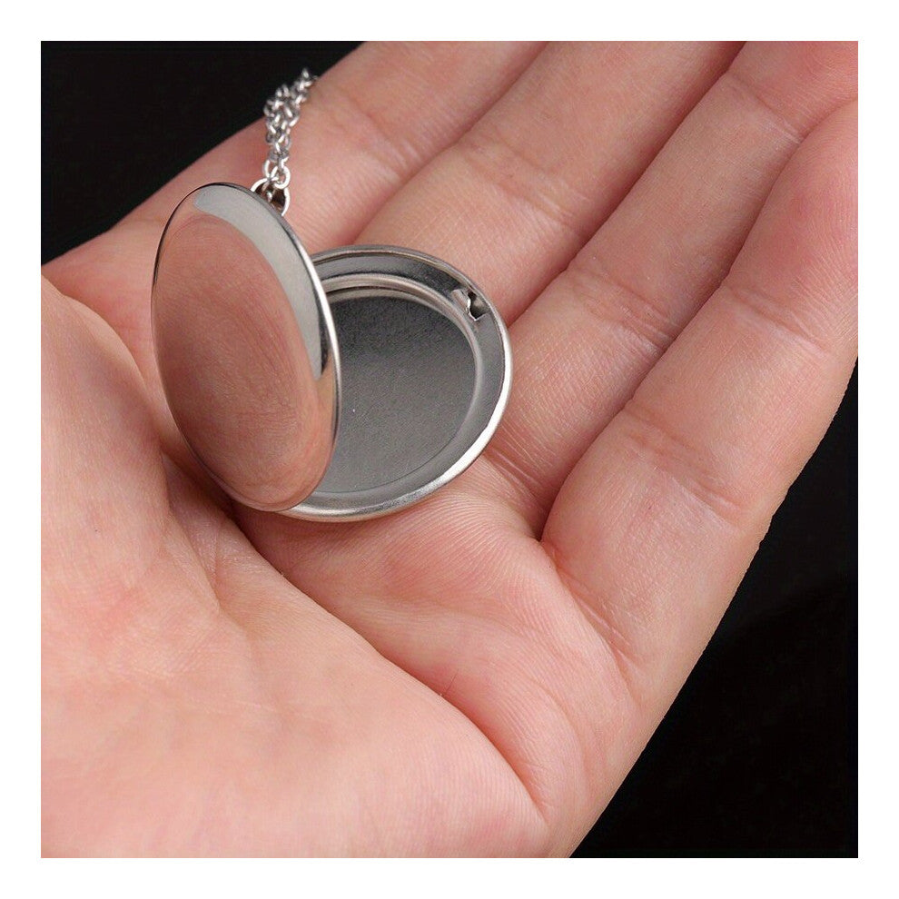 1pc Creative Mirror Stainless Steel Glossy Round Photo Box Necklace Openable Photo Geometric Photo Box Pendant Necklace Decorative Accessories For Hol