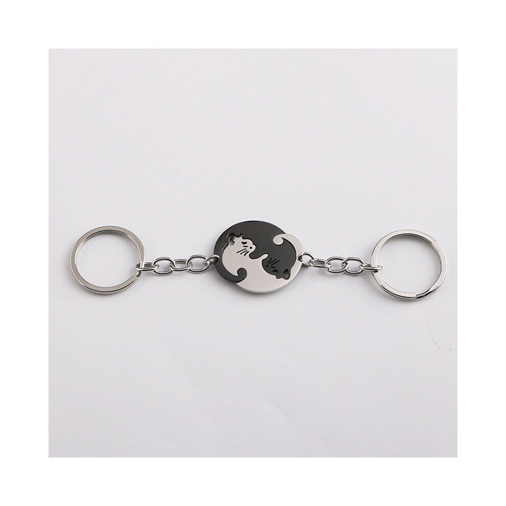2pcs set Cat Yin Yang Necklaces For Women Men Girls Stainless Steel Matching Couples Puzzle Pet Dog BFF Key Chian For Valentines