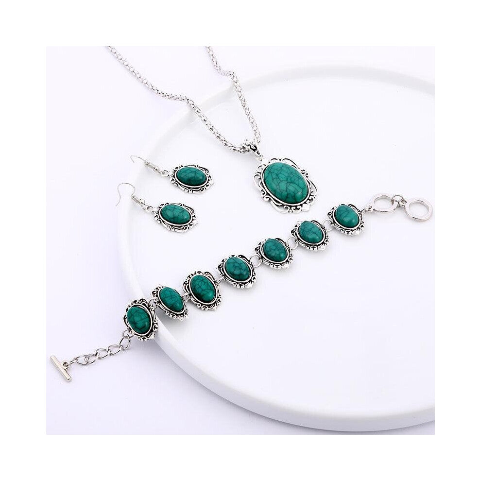 Bohemian Jewellery Set Vintage Turquoise Necklace Bracelet Earrings Set 3 Pcs set Bohemian Style For Men Accessories