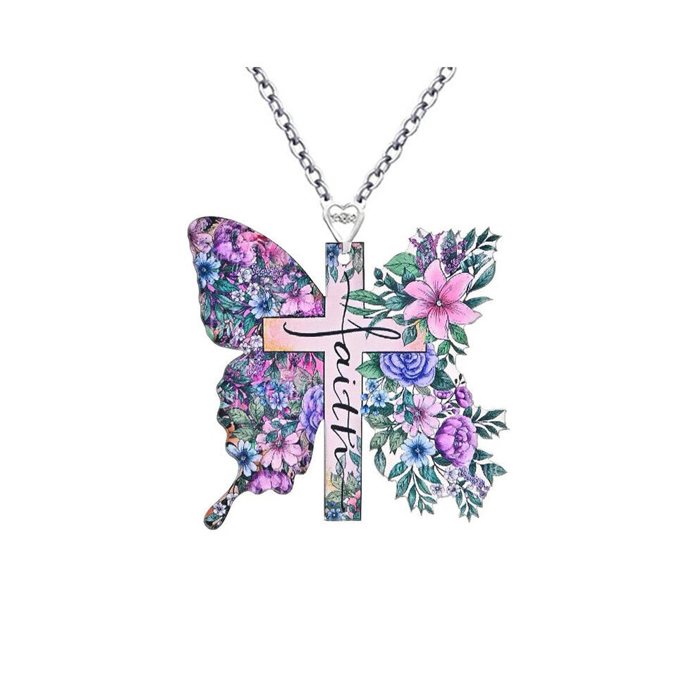 Mens Necklace Creative Acrylic Butterfly Cross Pendant Necklace Decorative Accessories Holiday Gift