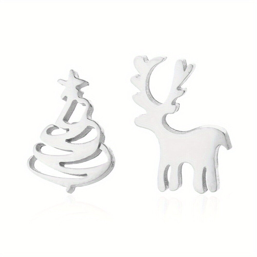 2pcs pair Mens Christmas Tree Elk Small Animal Ear Bone Nail Stainless Steel Trinkets And Generous Ear Accessories
