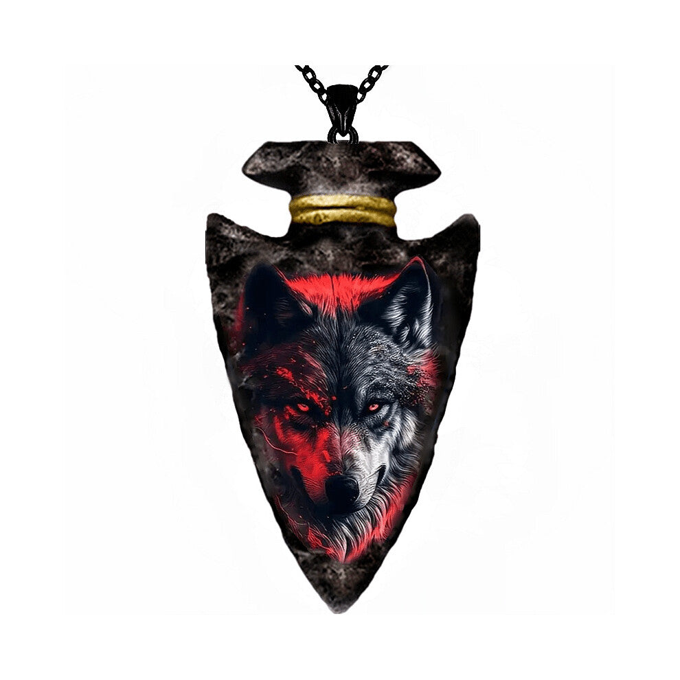 1pc Creative Punk Hip hop Wolf Head Pendant Necklace Geometric Triangle Stickers Decorative Accessories For Holiday Party Gift Men Accessories